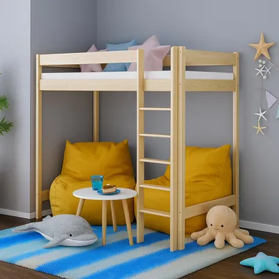 Produktbild von MEBLE WRÓBEL Hochbett 80x180 cm - Kinderbett mit Lattenrost und Rausfallschutz, Holzbett, Etagenbett mit Leiter Bett - Jugendbett Ohne Matratze - Höhe 160 cm
