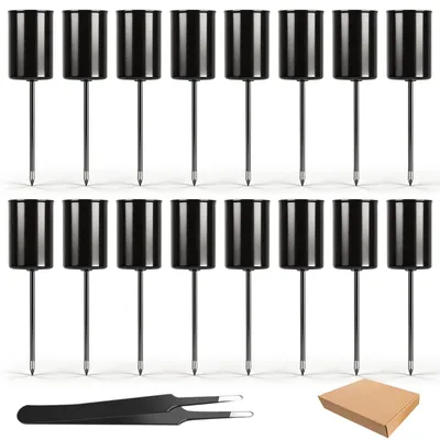 16er-Set Kerzenhalter für Adventskranz, Metall, Schwarz, Ø 2,5 cm