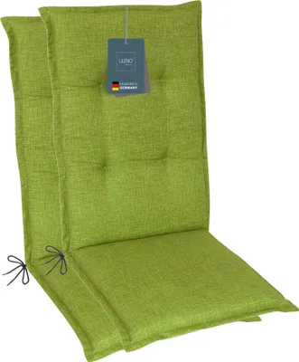 Produktbild von LILENO HOME Gartenstuhl Auflagen als [2er Set - Hochlehner] in Grün - bequeme Liegen als Sitzauflagen für Gartenmöbel - Stuhlkissen für Gartenstühle und Klappstühle