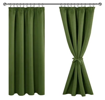 Image de Ensemble de 2 rideaux thermiques opaques, couleur vert olive