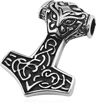 Produktbild von Anhänger Thors Hammer Wikinger Keltisch Edelstahl Halskette Lederkette Kugelkette Gothic Herren Damen silber-nur-anhänger