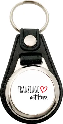 Produktbild von Huuraa Schlüsselanhänger Trauzeuge mit Herz Metall mit Kunstleder Schlüsselring Einkaufswagenchip Geschenkidee