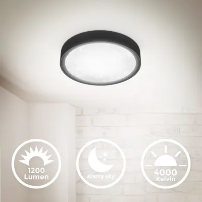 A ceiling light fixture with informational icons below it.