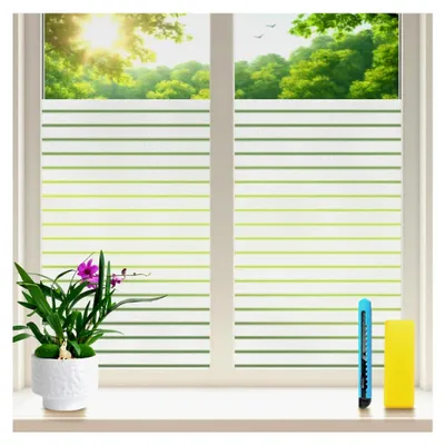 Produktbild von Fensterfolie Streifen Sichtschutzfolie Blickdicht Statisch Haftend Ohne Klebstoff Milchglasfolie Anti-UV Für Büro, Wohnzimmer, Balkon 44,5 x 200 cm