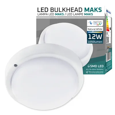 Zdjęcie produktu dla MasterLED lampa sufitowa led okrągła 12W - Ø155 mm - biały - neutralny biały 4000K - lampa sufitowa LED z czujnikiem - oprawa odporna na wilgoć IP54 - Maks