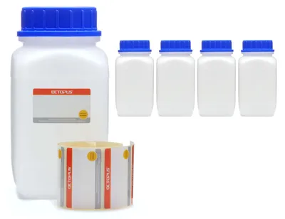 Produktbild von 5x 1500 ml Weithals-Flaschen mit blauem Deckel, naturfarben, vierkant, G 80