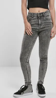 Produktbild von Urban Classics Damen Hose Ladies High Waist Skinny Jeans Black Heavy Acid Washed-27/30