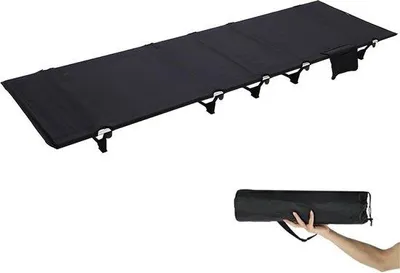 Produktbild von Campingbett, klappbar, tragbar, leicht, 187 x 60 cm, belastbar bis 150 kg, leichtes Campingbett für unterwegs, faltbar und tragbar