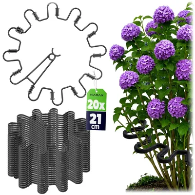 Obrázek produktu pro KADAX držák na trvalky kulatý Ø 21 cm v sadě 20 kusů, plastový držák na rostliny, podpěra na rostliny, podpěra na trvalky pro hortenzie a pivoňky, držák na hortenzie, kroužek na rostliny (černý, 20 kusů)