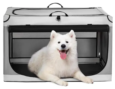 Produktbild von Hundebox faltbar für Zuhause & Auto, Zimmerkennel, Hellgrau, L 91 x B 61 x H 58 cm