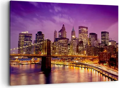 Produktbild von Bild auf Leinwand - Leinwandbild - New york nacht brooklyn brücke - 120x80cm - Wand Bild - Wanddeko - Leinwanddruck - Bilder - Kunstdruck - Wanddekoration - Leinwand bilder - Wandkunst - AA120x80-2660