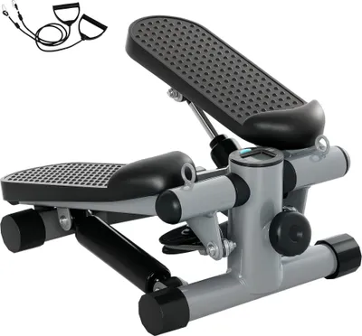 Produktbild von Ministepper - Heimtrainer Stepper - Widerstandsbänder - LCD-Display - Höhenverstellbar - Rutschfeste Pedale - Grau
