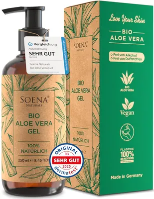Produktbild von BIO Aloe Vera Gel - Vegan - Mit PUREM BLATTSAFT - 100% Natürlich - After Sun & Feuchtigkeitspflege - Feuchtigkeitscreme für Gesicht & Körper