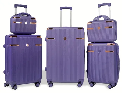 Image de Valise de voyage - Bagage - Trolley - Bagage - Valise à roulettes - Violet - Ensemble de 5 pièces, tailles 12-28 pouces