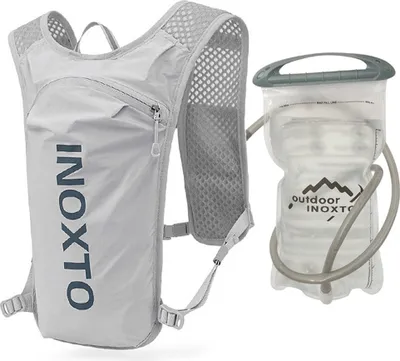 Produktbild von 5L Lauf-Trinkweste-Rucksack, atmungsaktiver Jogging-Sportrucksack mit 1,5 l Wasserblase, Hellgrau+Dunkelblau