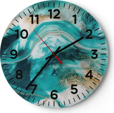 Produktbild von Wanduhr - Rund - Glasuhr - Wasser Meer Ozean - 30x30cm - Schleichendes Uhrwerk - Lautlos - zum Aufhängen bereit - Dekoration Modern - Wanddekoration aus Glas - C4AR30x30-5108