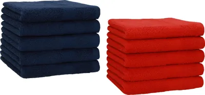 Produktbild von Betz 10 Stück Gästetücher 30x50 cm PREMIUM 100% Baumwolle Set Farbe: dunkelblau und rot