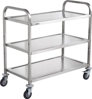 Obrázek produktu pro VEVOR kuchyňský vozík, 3 úrovně, laboratorní vozík s nosností 204,1 kg, nerezový servírovací vozík odbavovací vozík, přepravní vozík Rolovací skladovací vozík se 6 háčky, pro vnitřní i venkovní použití stříbrný