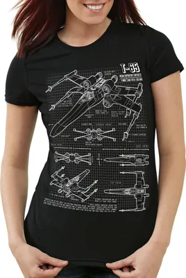 Produktbild von style3 X-Wing Damen T-Shirt blaupause t-65, Farbe:Schwarz, Größe:2XL