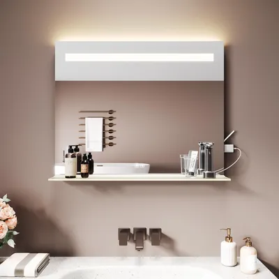Immagine prodotto di SONNI Mensola in vetro arcobaleno lungo 100 x 65 x 3,5 cm Tre temperature di colore Antiappannamento Con presa di corrente
