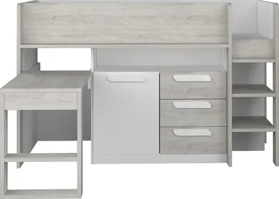 Image de Lit surélevé avec bureau & espace de rangement - 90 x 200 cm - Naturel & Blanc - LOUKALA