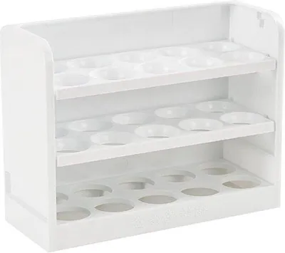 Image de Bac à œufs à 3 étages, rabattable, pour réfrigérateur, blanc, 30 œufs