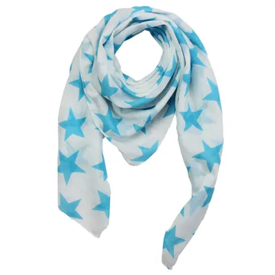 Produktbild von Baumwolltuch - Sterne 8 cm weiß - blau-hell - quadratisches Tuch