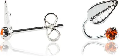 Produktbild von Ohrstecker 925 Sterling Silber mit Blatt und Zirkonia in verschiedenen Farben Farbe - Rot
