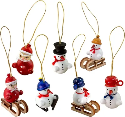 Produktbild von Claudia Lorenz Baumbehang Erzgebirge 7er Set Höhe 3,5 cm, Motiv:Baumbehang Weihnachtsmann 7er Set