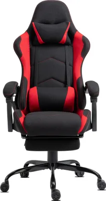 Produktbild von Delman Gaming Stuhl Racing Stuhl Bürostuhl Computerstuhl Massagefunktion mit 6 Vibirationspunkten Chefsessel atmungsaktive Stoff Ergonomische Fußstütze 0036 Rot