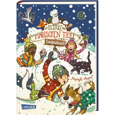 Children playing in the snow with animals, likely a book cover.