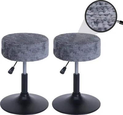 Obrázek produktu pro sada 2 taburetů HWC-C22, taburet, výškově nastavitelný otočný Ø 37 cm Žinylková tkanina (465 g/m²)   tmavě šedá