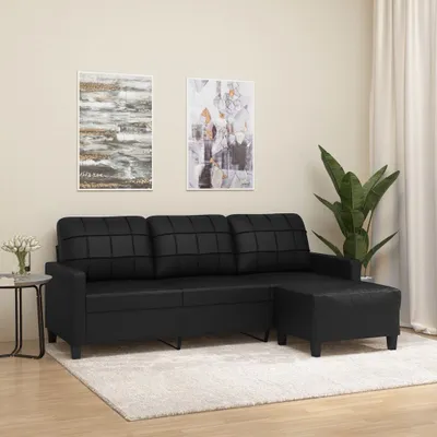 Produktbild von vidaXL 3-Sitzer-Sofa mit Hocker Schwarz 180 cm Kunstleder