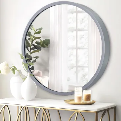 Immagine prodotto di Specchio da parete rotondo - Specchio con cornice in metallo - Specchio decorativo da appendere - Moderno - Grigio