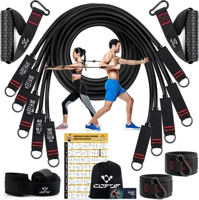 Obrázek produktu pro Sada fitness pásků, 5 kusů, expander, velké rukojeti, ideální pro pilates a silový trénink