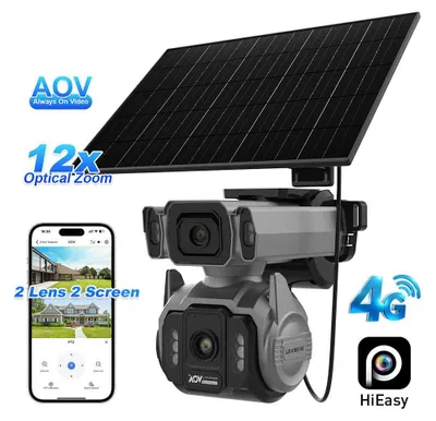 Produktbild von 10-Megapixel-4G-AOV-Solar-Kamera mit zwei Bildschirmen, 12-facher optischer Zoom, Videoaufzeichnung rund um die Uhr, automatische Zoom-Verfolgung