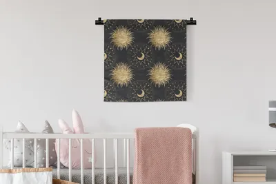 Produktbild von MuchoWow® Wandteppich Wandbehang Muster - Mond - Sonne - Gold 60x60 cm Tapisserie Dekoration Wandtuch - Dekorationen - Wand Decke