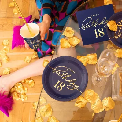 Obrázok produktu pre Happy Birthday 18 Becher, marineblau 220ml 6 Stk.