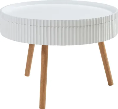Produktbild von Couchtisch 'Bongard' mit abnehmbarer Tischplatte Ø60 x 45 cm Wohnzimmertisch in gerillter Optik rund Weiß