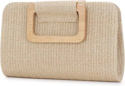 Productafbeelding van Woven Clutch Tas voor Vrouwen - Zomer Strandtas, Avondhandtas met Schouderband voor Vakantiegebruik
