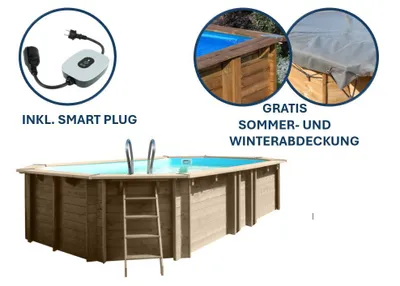 Produktbild von GRE Holzbecken oval Modell Vermela 672 x 472 x 146 cm, Komplettset + GRATIS Sommer- und Winterabdeckung