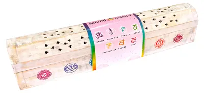 Produktbild von Räucherstäbchenhalter India Truhe "7 Chakren" Holz weiß 30x6cm