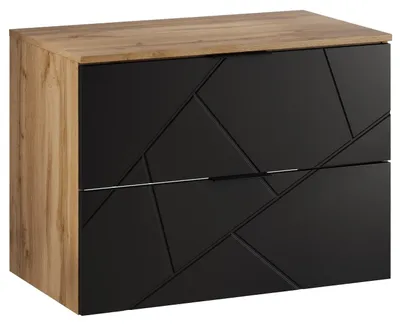 Produktbild von Badplaats Waschbeckenunterschrank Manello 80 x 46 x 58 cm – Eiche mit Matt Schwarz – Hängender Waschtischunterschrank mit 2 Schubladen