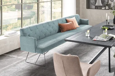 Produktbild von KAWOLA Esszimmerbank CHARME Cord hellblau 186cm