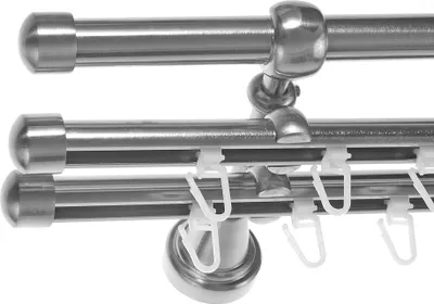 Produktbild von Rohr und Innenlauf Gardinenstange Edelstahl Look, Durchmesser 16mm, Wandträger H14RII, 3-läufig, Länge 280, Endkappe E17