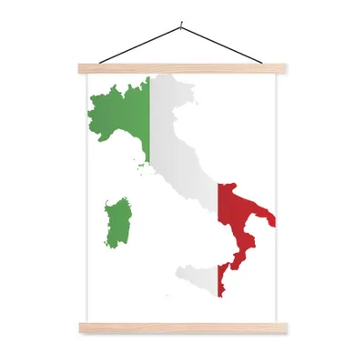 Produktbild von MuchoWow® Textilposter Karte - Italien - Flagge 40x53 cm mit holzfarbenen Rahmen - Schlafzimmer