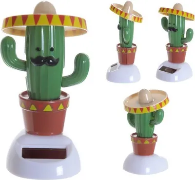 Produktbild von Kaktus Solarfigur mit Sombrero Wackelfigur Mexiko Wackelkopffigur Pflanzen Wüste