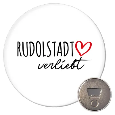 Produktbild von Huuraa Magnet Rudolstadt verliebt 59mm Kühlschrankmagnet rund Flaschenöffner Geschenkidee