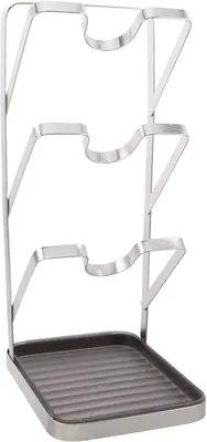 Produktbild von Topfdeckelhalter mit abnehmbarer Tropfschale und 3-stufiger Edelstahlstruktur zur praktischen Deckelaufbewahrung auf der Küchenarbeitsplatte