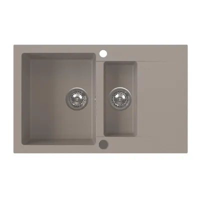 Produktbild von VBChome Spülbecken 80x50x20 cm Beige Granit 1,5 Becken Abtropffläche Einbauspüle gesprenkelt Restebecken Siphon